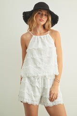 FRINGE SCALLOP WHITE SHORT SET
