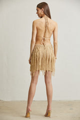 SASHA CROCHET KNIT FRINGE DRESS