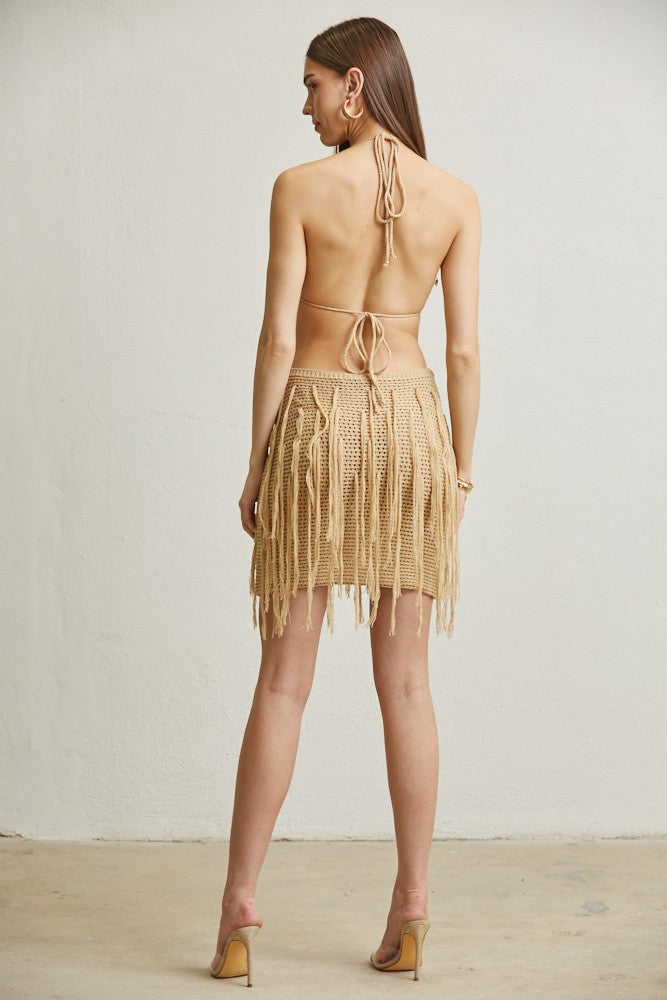 SASHA CROCHET KNIT FRINGE DRESS