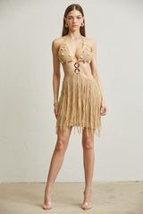 SASHA CROCHET KNIT FRINGE DRESS