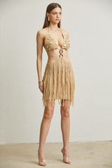 SASHA CROCHET KNIT FRINGE DRESS