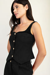 BLK VELVET STRAPS TOP
