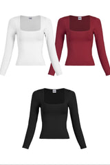 BASIC SQUARE NECK LONG SLEEVE TOP