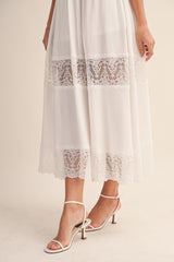 V NECK LACE DETAIL MIDI DRESS