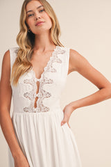 V NECK LACE DETAIL MIDI DRESS