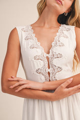 V NECK LACE DETAIL MIDI DRESS