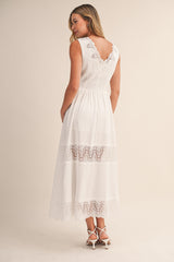 V NECK LACE DETAIL MIDI DRESS
