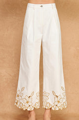 FLORAL EMBRO TWILL PANTS