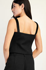 BLK VELVET STRAPS TOP