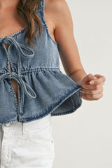 DENIM PEPLUM TIE TOP