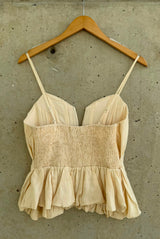 BEIGE VCUT PEPLUM TOP