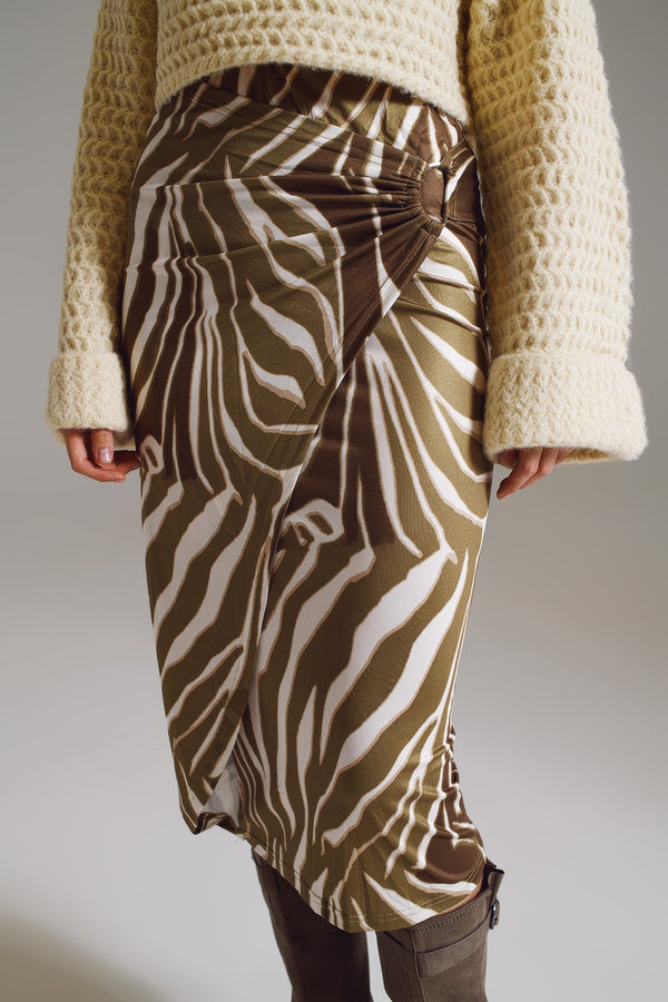 Olive Zebra Wrap Skirt