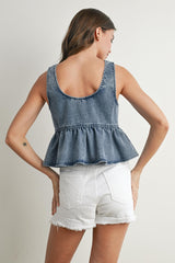 DENIM PEPLUM TIE TOP
