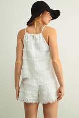 FRINGE SCALLOP WHITE SHORT SET