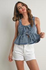 DENIM PEPLUM TIE TOP