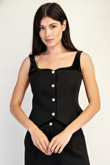 BLK VELVET STRAPS TOP